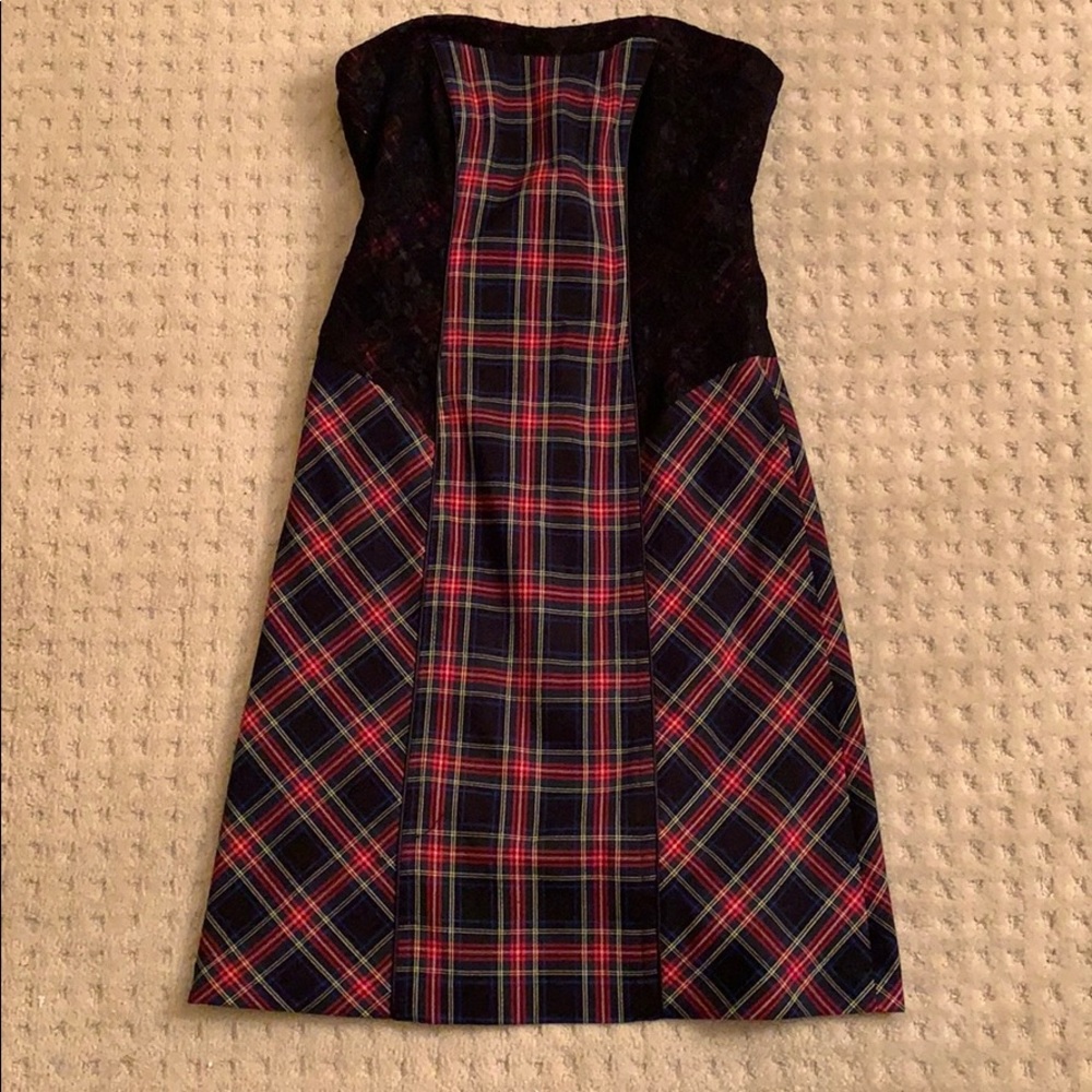 Tristan strapless plaid dress